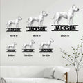 Dogo Argentino metal sign size guide showing available square sizes from 8 by 8 to 24 by 24 inches