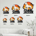 Dogo Argentino metal sign size guide showing multiple square size options in a home setting