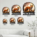 Fox metal sign size guide showing multiple square size options displayed together in a living room