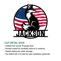 Patriotic fox cut metal sign with a bold black wildlife silhouette and stars and stripes background