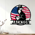 Patriotic fox wall sign displayed on a white paneled wall in a home decor setting
