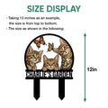 Tabby cat garden sign size guide showing the full stake height with a 12-inch example