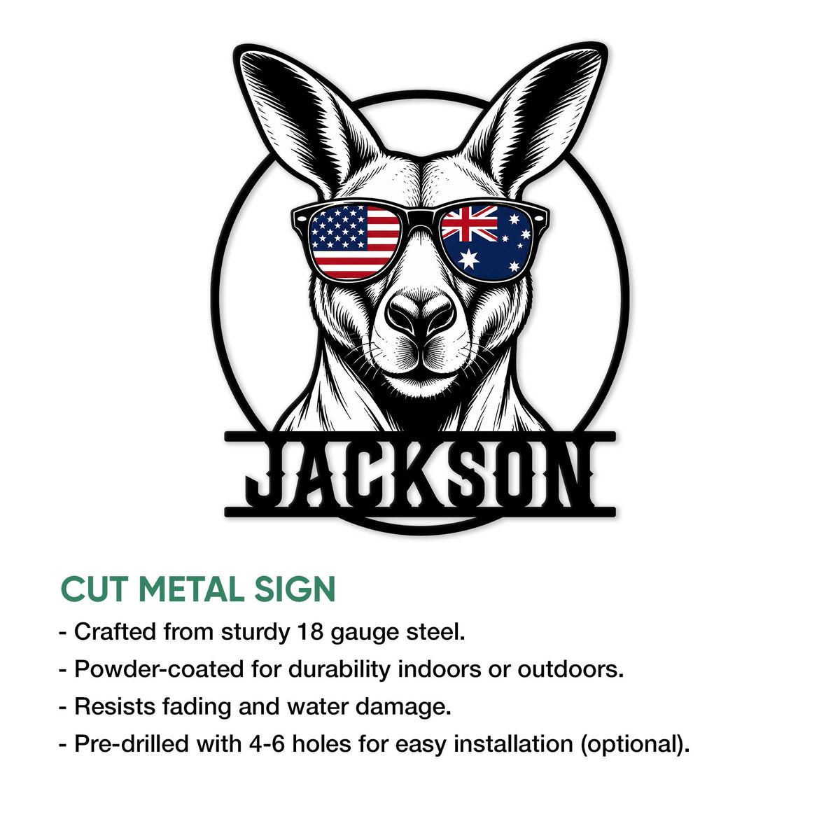 Kangaroo cut metal sign feature graphic showing the detailed animal artwork and indoor or outdoor display use