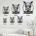 Kangaroo metal sign size guide showing multiple square size options in a bright living room setting
