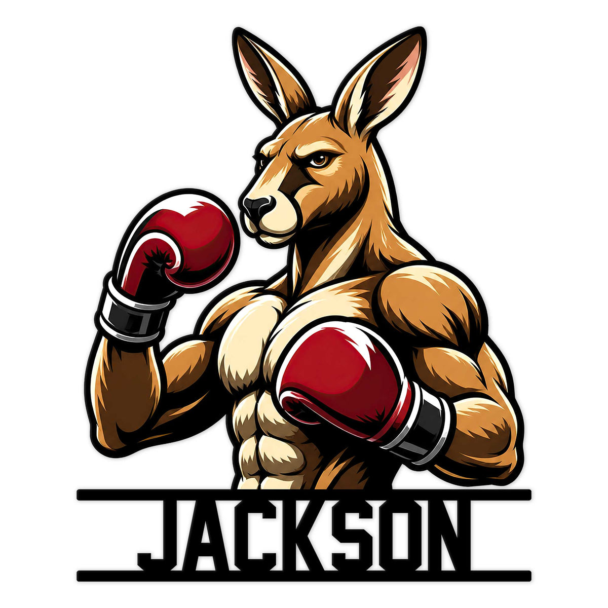 Custom kangaroo metal sign featuring a muscular boxing kangaroo with red gloves