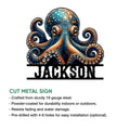 Octopus cut metal sign shown with product feature information for indoor or outdoor display