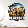 Rhino wildlife wall decor displayed on a light paneled wall in a home interior