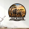 Rhino metal wall decor displayed on a white paneled wall in a modern living space