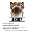 Siamese cat metal sign feature graphic showing the floral cat portrait and product details