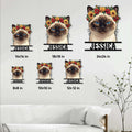 Siamese cat metal sign size guide showing the floral portrait in several square size options