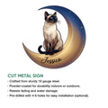 Siamese cat cut metal sign shown with its moon-and-stars artwork and wall decor design