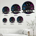DJ metal sign size guide showing six available square sizes from 8 by 8 to 24 by 24 inches