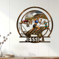 Track and field athlete wall decor displayed on a bright paneled wall in a modern home