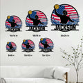 Water polo metal sign size guide showing six square size options from 8 by 8 to 24 by 24 inches