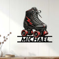 Roller skate wall decor displayed on a white paneled wall in a modern room