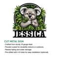Koala metal sign feature graphic showing the leafy wildlife design and cut-metal sign presentation