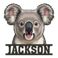 Custom koala metal sign featuring a cheerful close-up koala portrait and bold decorative wall accent