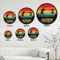 Disc golf metal sign size guide showing round wall signs in six size options from 8 to 24 inches