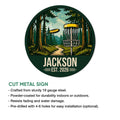 Disc golf metal sign shown with cut-steel construction and indoor or outdoor display details