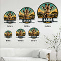 Giraffe metal sign size guide showing available square sizes from 8 by 8 to 24 by 24 inches
