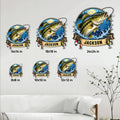 Bass fishing metal sign size guide showing available 8, 10, 12, 14, 18, and 24 inch options