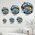 Bass fishing metal sign size guide showing 8, 10, 12, 14, 18, and 24 inch options