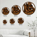 Cowboy metal sign size guide showing round design options from 8 by 8 inches to 24 by 24 inches
