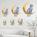 Burmese cat crescent moon sign shown in multiple size options above a living room sofa