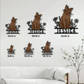 Burmese cat metal sign size guide showing six square size options in a living room setting