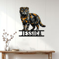 Scottish Fold cat wall sign displayed on a light paneled wall above a console table