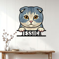 Scottish Fold cat wall sign displayed on a bright paneled wall above a console table