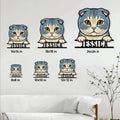 Scottish Fold cat metal sign size guide showing several square size options in a living room setting