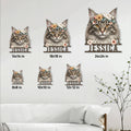 Norwegian Forest Cat metal sign size guide shown in multiple square dimensions on a living room wall