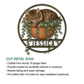 Norwegian Forest Cat cut metal sign shown with a round frame, sleeping cat, potted plant, and trailing foliage