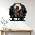 Bloodhound wall sign displayed in a bright entryway, featuring a moonlit forest scene and detailed hound artwork