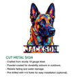 Belgian Shepherd metal sign feature graphic showing the colorful dog portrait and cut metal sign presentation