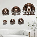English Springer Spaniel metal sign size guide showing available square sizes from 8 by 8 to 24 by 24 inches