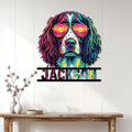 Colorful English Springer Spaniel wall sign displayed above a console table in a bright home entryway