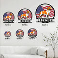 Brittany Spaniel metal sign size guide showing six circular size options from 8 by 8 to 24 by 24 inches
