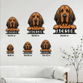 Bloodhound metal sign size guide showing several available square sizes in a home wall display