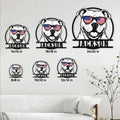 American Bulldog metal sign size guide showing multiple available dimensions on a living room wall