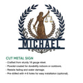 Lawyer metal sign feature graphic showing the Lady Justice design and cut-metal sign presentation