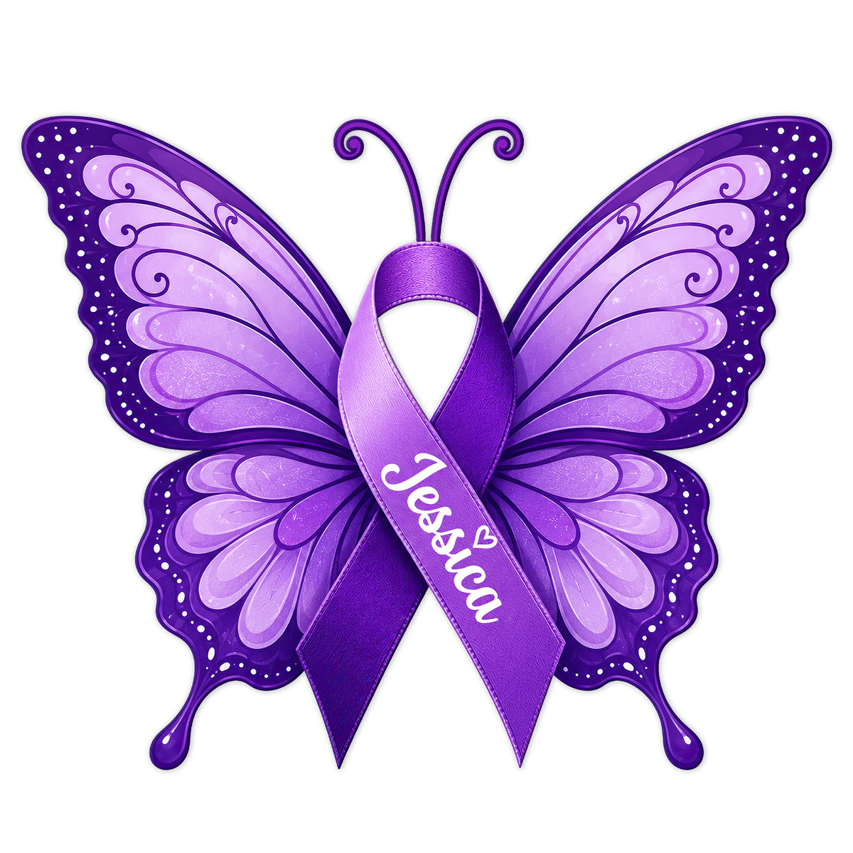 Purple butterfly with an awareness ribbon forming a Fibromyalgia support design