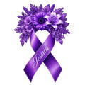 Purple fibromyalgia awareness ribbon metal sign decorated with a vibrant floral arrangement