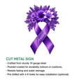 Fibromyalgia floral ribbon metal sign shown with a cut-metal sign feature overview