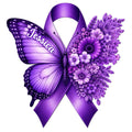 Purple fibromyalgia awareness metal sign featuring a floral butterfly and ribbon design