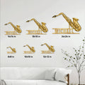 Saxophone metal sign size guide showing available dimensions from 8 by 8 to 24 by 24 inches