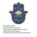 Hanukkah Hamsa metal sign feature graphic showing the cut-metal sign design and display details