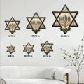 Hanukkah metal sign size guide showing multiple square size options on a wall