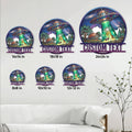 UFO metal sign size guide showing available square sizes from 8 by 8 inches to 24 by 24 inches